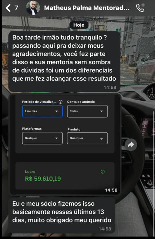 Print do depoimento de Matheus